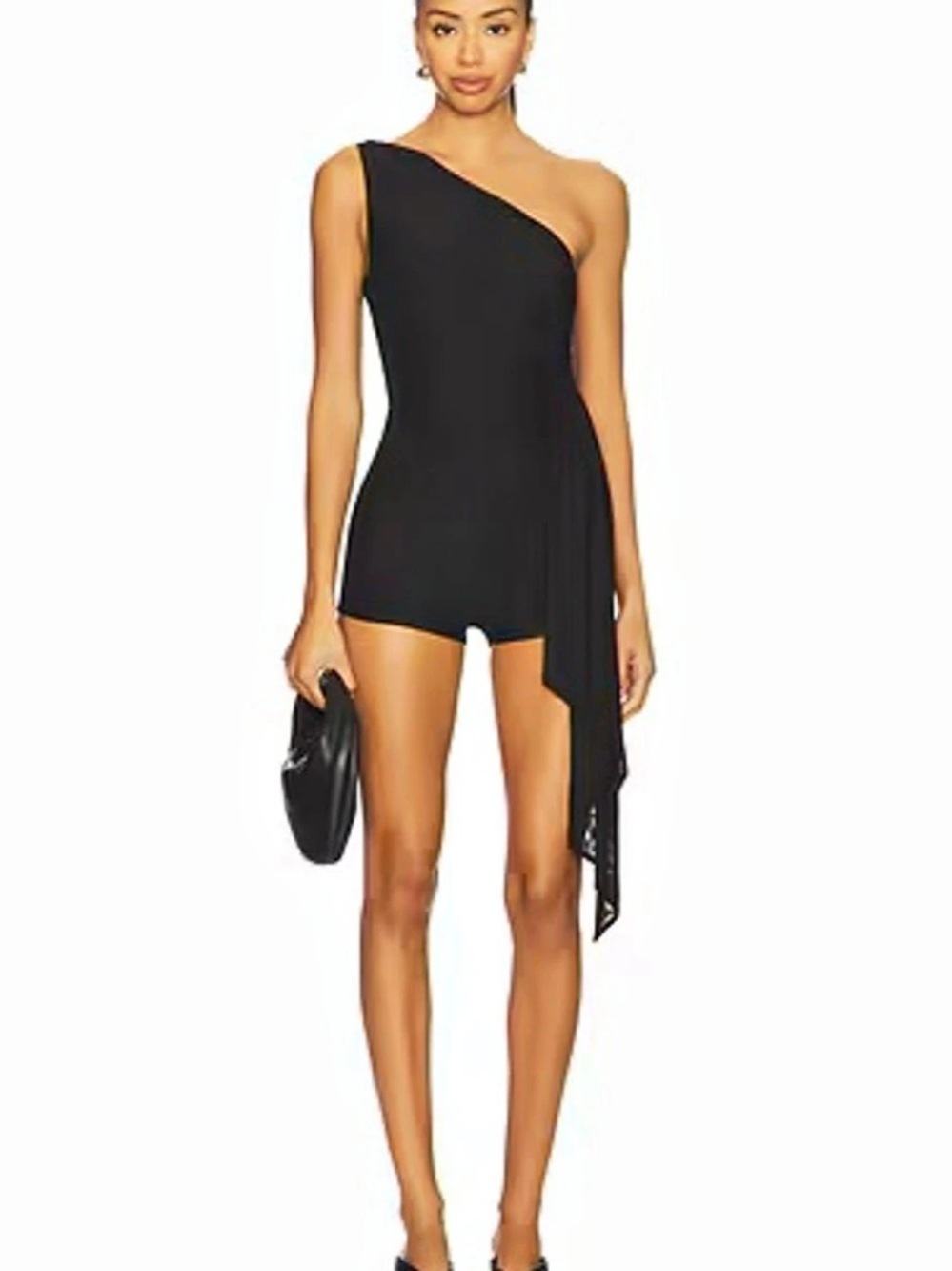 Black One-Shoulder Asymmetrical Romper